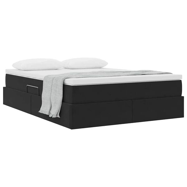 vidaXL Cama con almacenamiento y colch&oacute;n Negro 140 x 190 cm Terciopelo