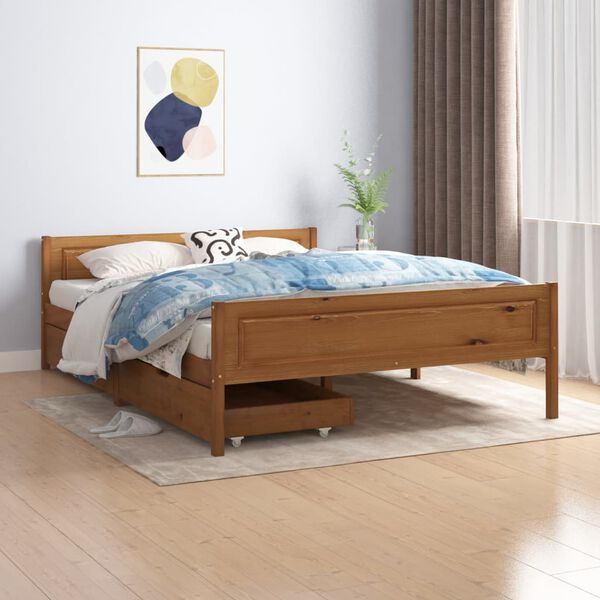 vidaXL Estructura de cama 2 cajones madera pino marrón miel 140x200 cm
