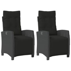 vidaXL Sillones reclinables jard&iacute;n con reposapi&eacute;s 2 uds rat&aacute;n PE negro