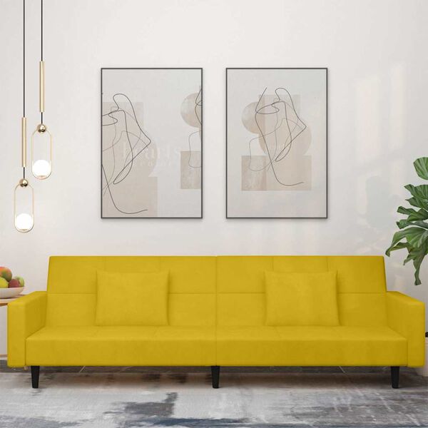 vidaXL Sof&aacute; cama de 2 plazas con dos almohadas terciopelo amarillo