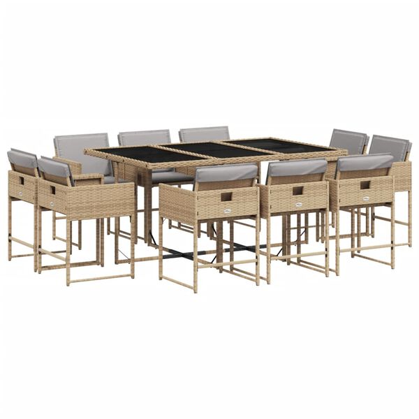 vidaXL Set comedor de jard&iacute;n 11 pzas con cojines rat&aacute;n sint&eacute;tico beige
