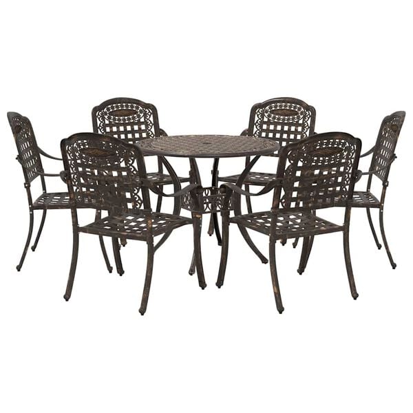 vidaXL Conjunto de Comedor de Jard&iacute;n 7 pcs Bronce Aluminio