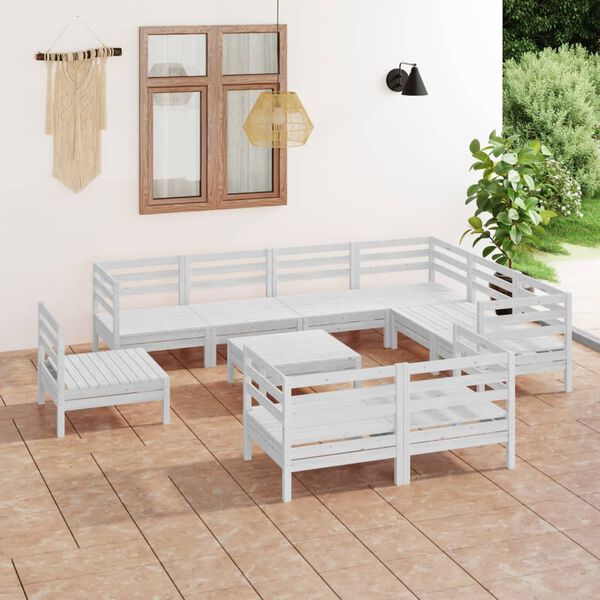 vidaXL Juego de muebles de jard&iacute;n 10 piezas madera maciza pino blanco