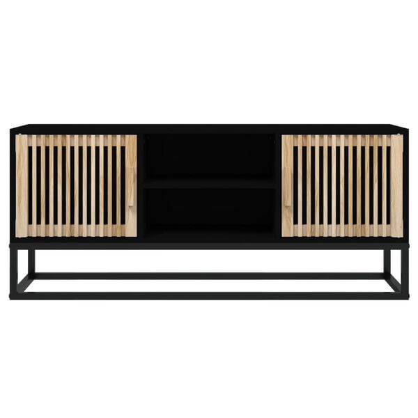 vidaXL Mueble de TV hierro y madera contrachapada negro 105x30x45 cm