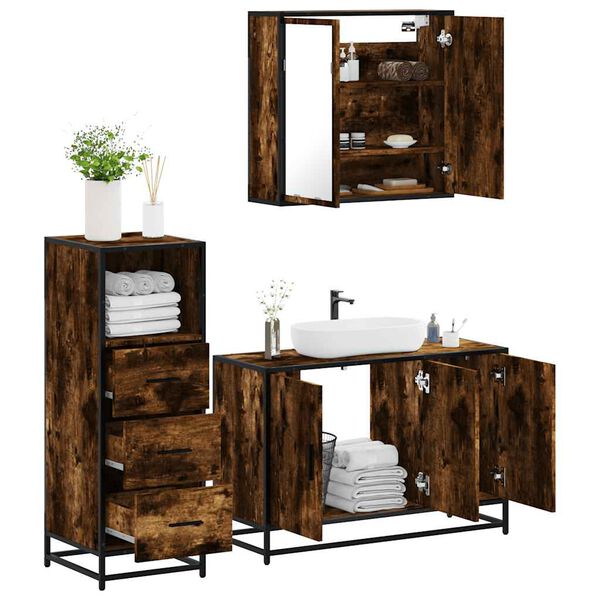 vidaXL Set de muebles ba&ntilde;o 3 pzas madera contrachapada roble ahumado