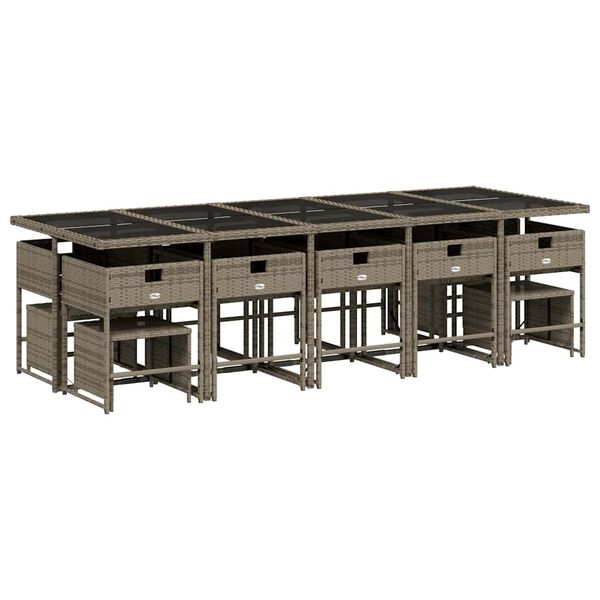 vidaXL Set comedor de jard&iacute;n con cojines 15 pzas rat&aacute;n sint&eacute;tico gris