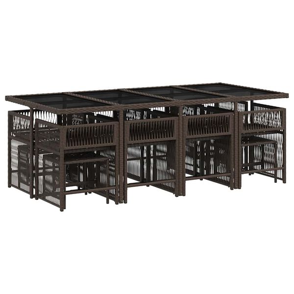 vidaXL Set muebles de jard&iacute;n 13 pzas y cojines rat&aacute;n sint&eacute;tico marr&oacute;n