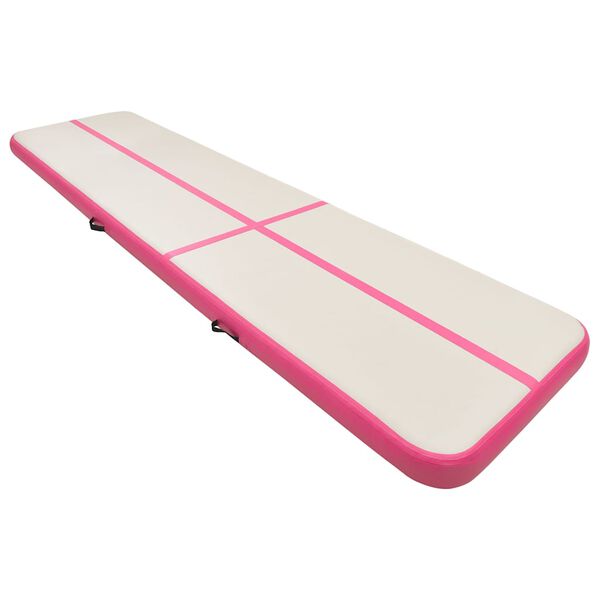 vidaXL Esterilla inflable de gimnasia con bomba PVC rosa 600x100x15 cm