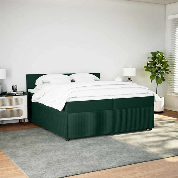 vidaXL Cama box spring con colch&oacute;n terciopelo verde oscuro 200x200 cm