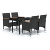 vidaXL Juego de comedor de jard&iacute;n 5 piezas con cojines negro