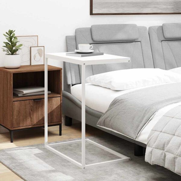 vidaXL Mesa auxiliar de madera contrachapada blanco 55x35x66 cm