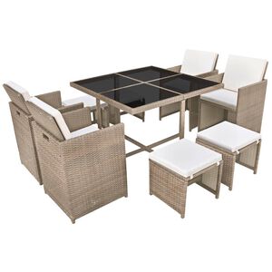vidaXL Set comedor de jard&iacute;n 9 piezas y cojines rat&aacute;n sint&eacute;tico beige