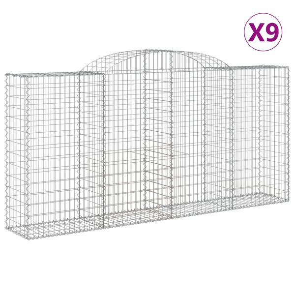 vidaXL Cestas de gaviones 9 uds forma de arco hierro 300x50x140/160 cm