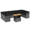 vidaXL Set de sof&aacute;s de jard&iacute;n 11 pzas y cojines rat&aacute;n sint&eacute;tico negro