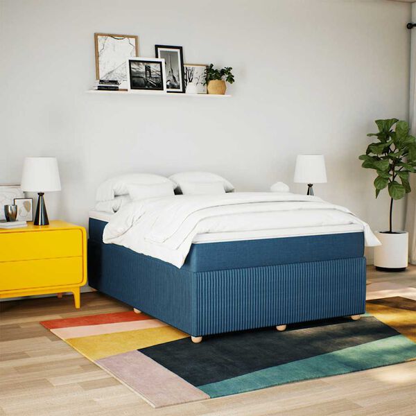 vidaXL Cama box spring con colch&oacute;n tela azul 140x200 cm