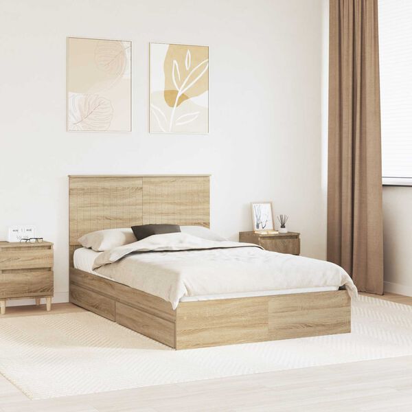 vidaXL Cama con almacenamiento con cabecera Roble Sonoma 120 x 190 cm