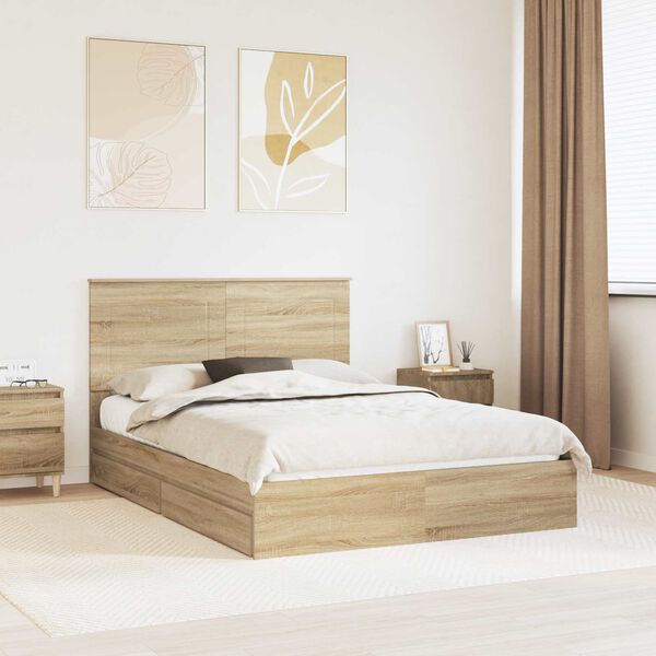 vidaXL Cama con almacenamiento con cabecera Roble Sonoma 140 x 200 cm