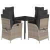 vidaXL Set comedor de jard&iacute;n 5 piezas con cojines rat&aacute;n sint&eacute;tico gris