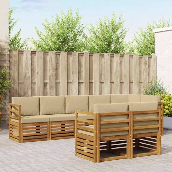vidaXL Juegos de sof&aacute;s 8 pcs Natural y Beige Madera de Acacia S&oacute;lida