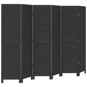 vidaXL Biombo separador de 6 paneles madera maciza Paulownia negro