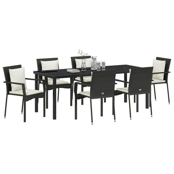 vidaXL Conjunto de Comedor de Jard&iacute;n 7 pcs Negro rat&aacute;n sint&eacute;tico