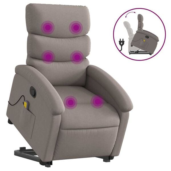 vidaXL Sillón reclinable de masaje elevable tela gris taupé