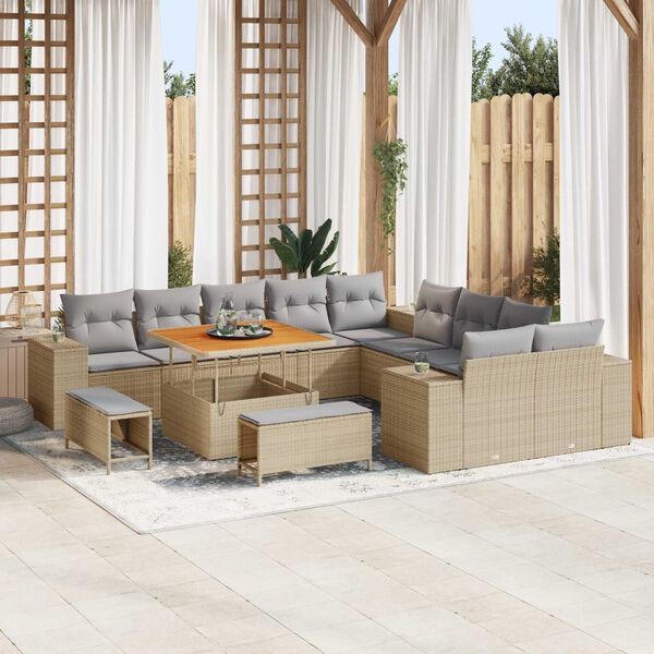 vidaXL Conjunto de sof&aacute; de jard&iacute;n 13 pcs Beige rat&aacute;n sint&eacute;tico