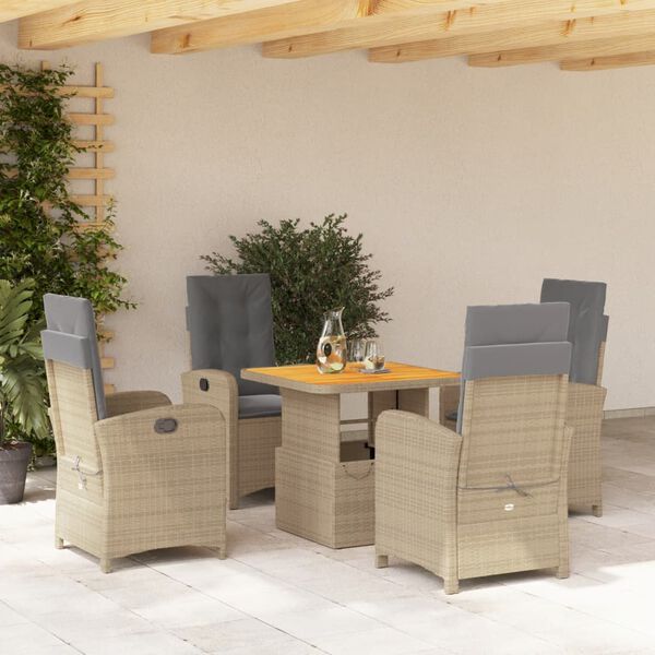 vidaXL Set comedor de jard&iacute;n 5 pzas con cojines rat&aacute;n sint&eacute;tico beige