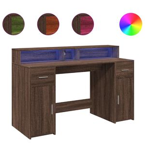 vidaXL Escritorio con LED madera ingenier&iacute;a marr&oacute;n roble 140x55x91 cm