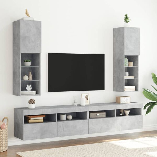 vidaXL Muebles de TV con luces LED 2 uds gris hormig&oacute;n 30,5x30x102 cm