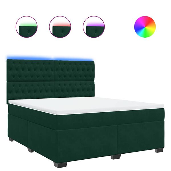 vidaXL Cama box spring con colch&oacute;n terciopelo verde oscuro 180x200 cm