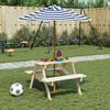 vidaXL Mesa de picnic para 4 ni&ntilde;os agujero para sombrilla madera abeto