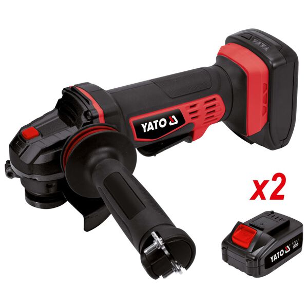 YATO Amoladora angular con 2 bater&iacute;as iones de litio 3,0Ah 18V 125 mm