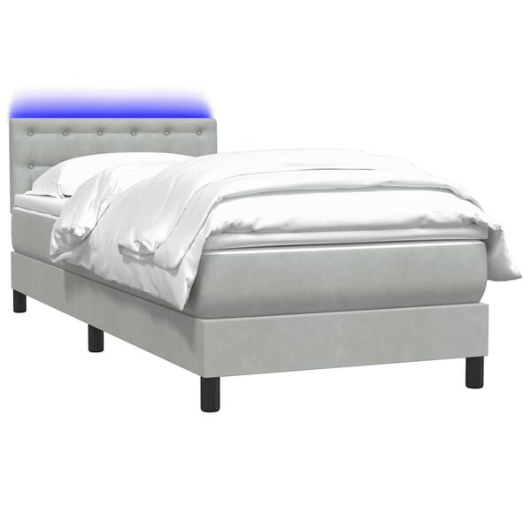 vidaXL Cama box spring con colch&oacute;n y LED terciopelo gris claro 90x210 cm