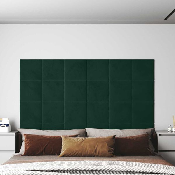 vidaXL Cabecero de Pared 12 pcs Verde oscuro 30 x 30 cm Terciopelo