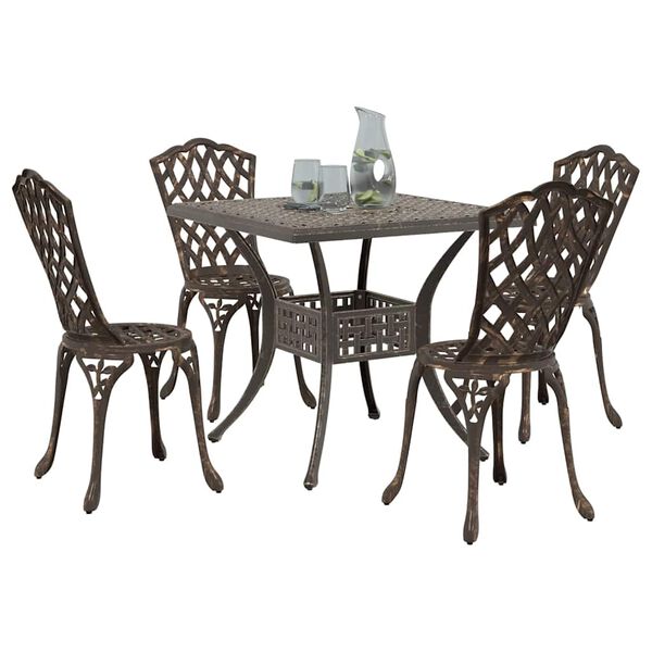 vidaXL Conjunto de mesa de jard&iacute;n 5 pcs Bronce Aluminio fundido