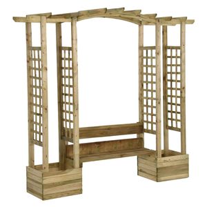 vidaXL P&eacute;rgola de jard&iacute;n con banco y jardineras madera pino impregnada