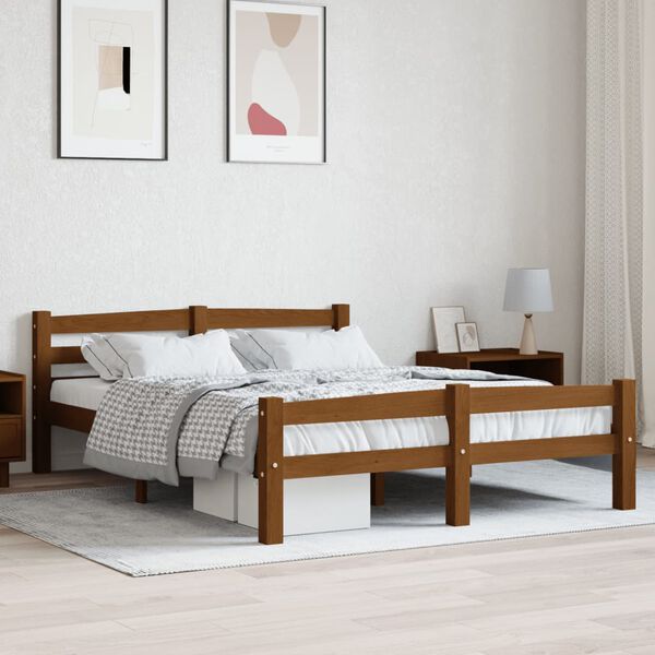 vidaXL Estructura cama sin colch&oacute;n madera pino marr&oacute;n miel 140x200 cm