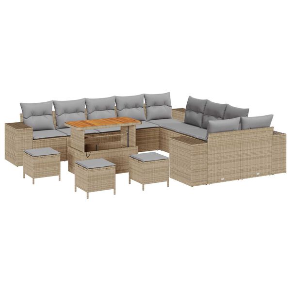 vidaXL Conjunto de sof&aacute; de jard&iacute;n con coj&iacute;n 14 pcs Beige y Gris Claro
