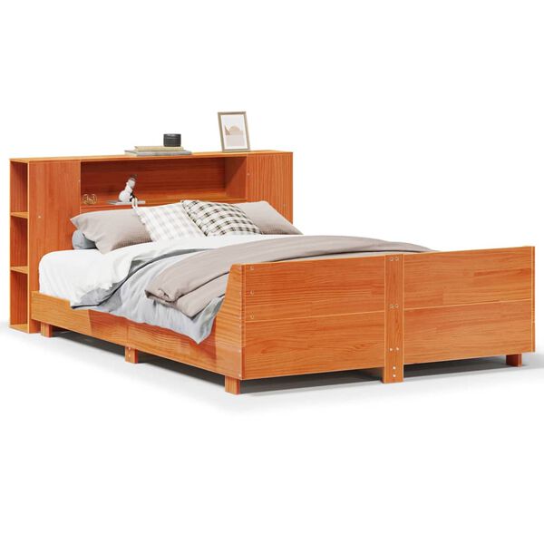 vidaXL Cama sin colch&oacute;n madera maciza de pino marr&oacute;n cera 140x200 cm
