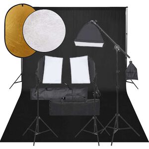 vidaXL Kit de estudio fotogr&aacute;fico con set de luces, fondo y reflector