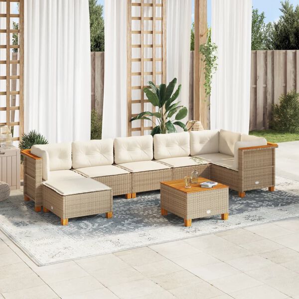 vidaXL Set de sof&aacute;s de jard&iacute;n y cojines 8 piezas rat&aacute;n sint&eacute;tico beige