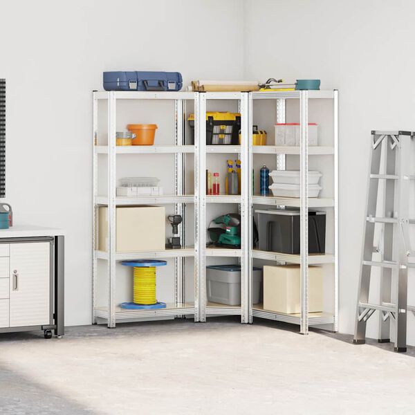 vidaXL Juego de 3estantes 5niveles acero plateado y madera industrial