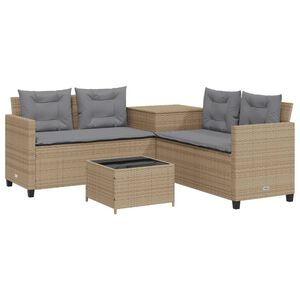 vidaXL Sof&aacute; de jard&iacute;n en forma de L con mesa y cojines rat&aacute;n PE beige