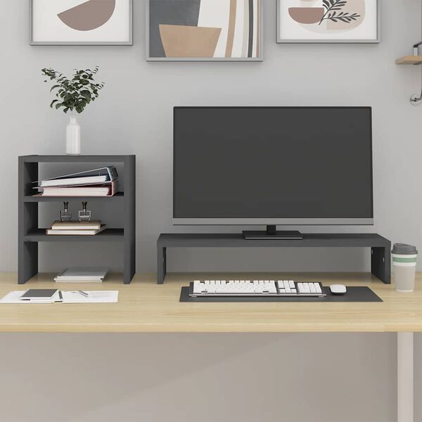 vidaXL Soporte para monitor madera maciza de pino gris 81x20x30 cm