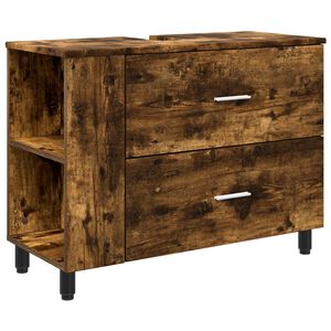 vidaXL Unidad de tocador de ba&ntilde;o Roble Ahumado 80 x 35 x 60 cm