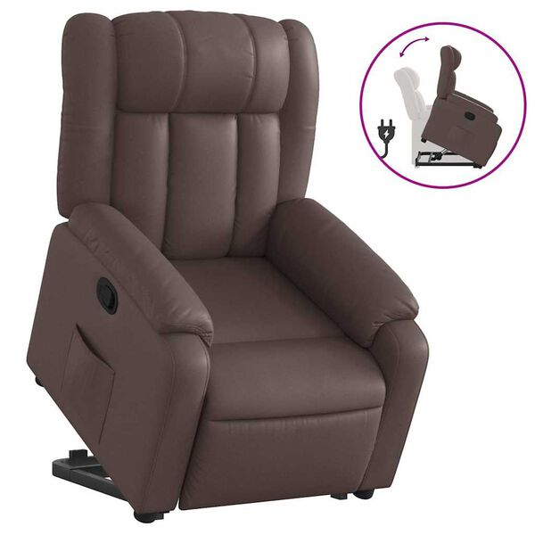 vidaXL Sill&oacute;n reclinable elevable cuero sint&eacute;tico marr&oacute;n
