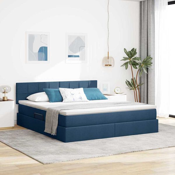 vidaXL Cama con almacenamiento y LED con LED Azul 160 x 200 cm tela