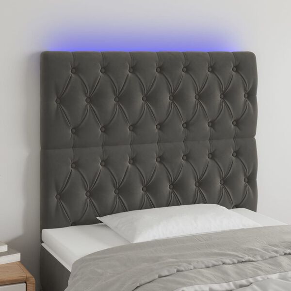 vidaXL Cabecero con luces LED terciopelo gris oscuro 90x7x118/128 cm