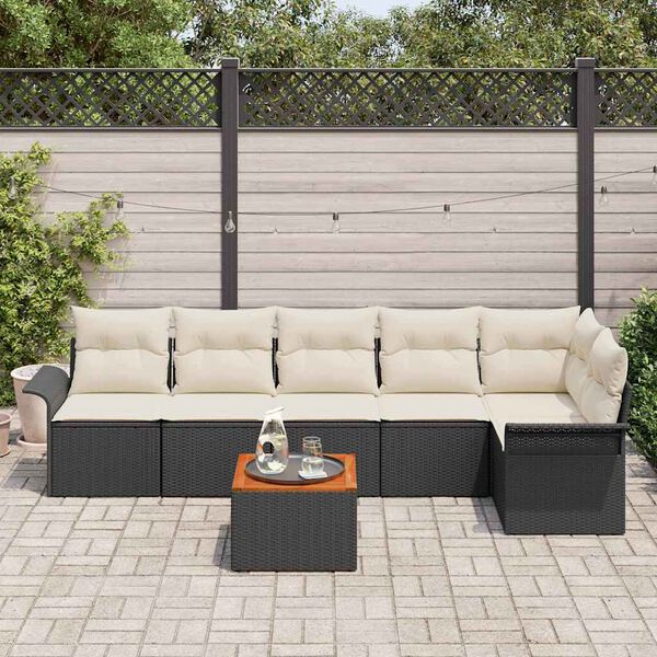 vidaXL Conjunto de sofá de jardín 7 pcs Negro Poliratán